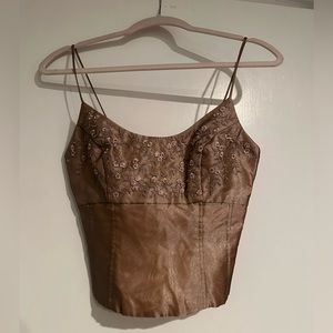 2 piece dress open back peach w/ Sheer Silver overlay creates a unique color